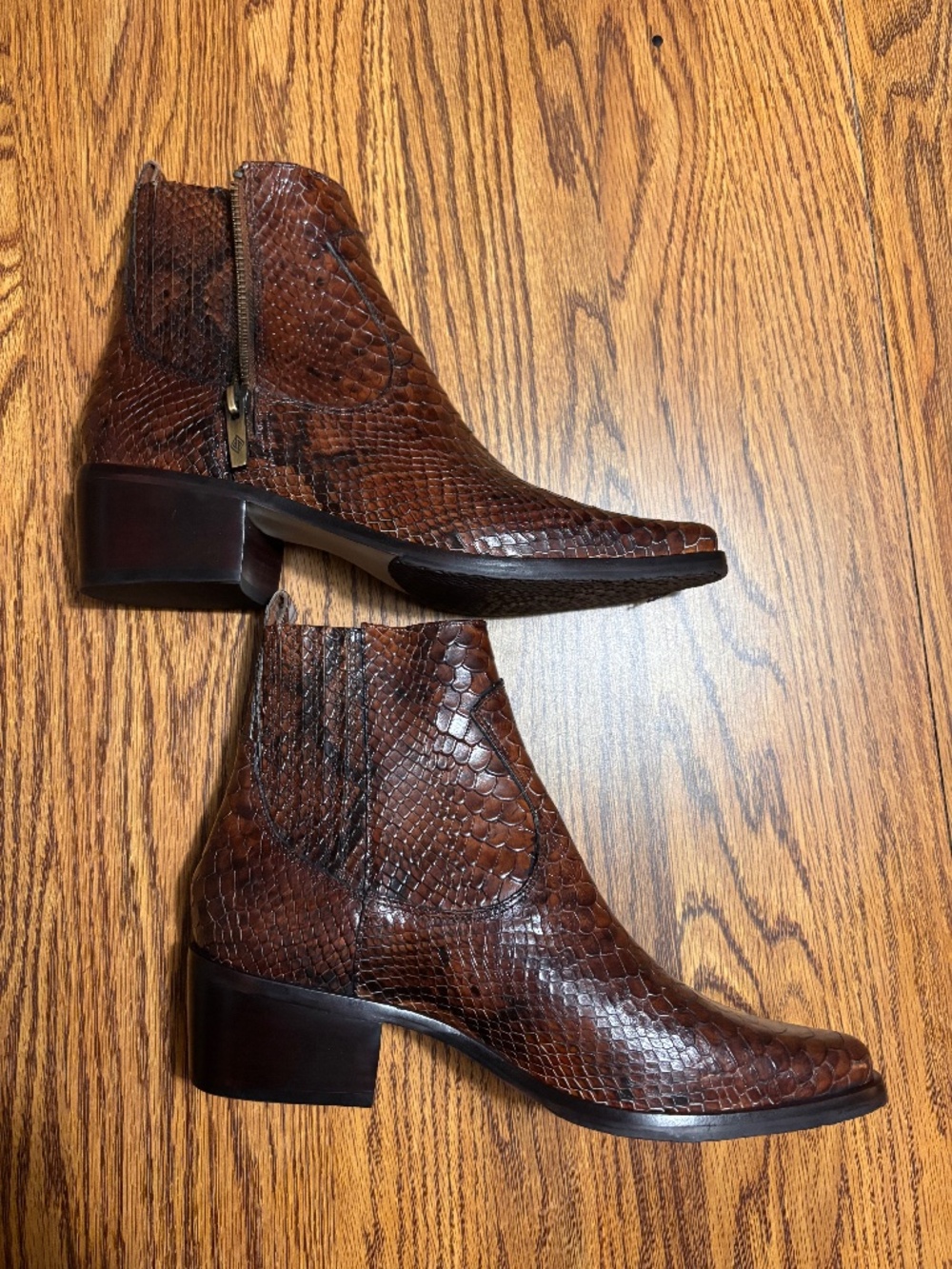Donald Pliner Marisol Western Snake-Print Leather Booties - Chestnut Size 7.5M